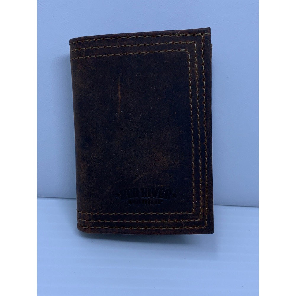 Red River Mens OS Brown Distressed Leather Trifold Wallet New
